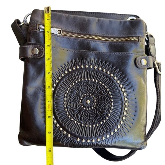 Patricia Nash Francesca Leather  Dark Brown Crossbody Bag Tooled Embossed - Picture 14 of 15